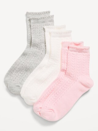 3-Pack Solid Pointelle Crew Socks for Women | Old Navy (US)