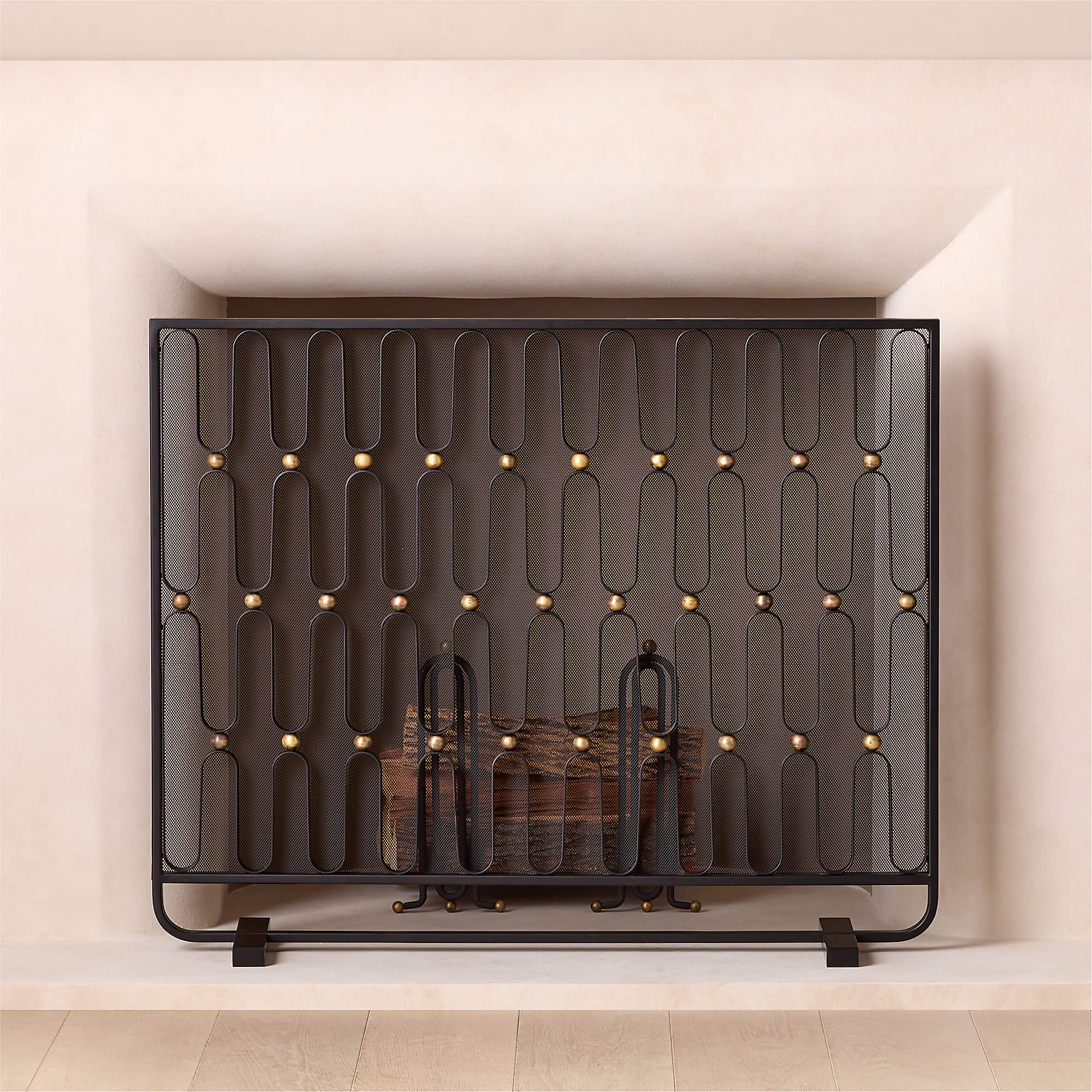 Cassandre Black and Gold Iron Fireplace Screen + Reviews | CB2 | CB2