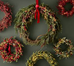 Faux Lit Red Berry Avant-Garde Wreath & Garland | Pottery Barn (US)
