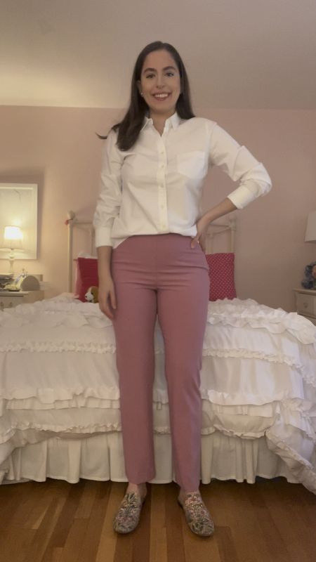 Pink pants, spring workwear , spring office outfit, spring office style, Ann Taylor, tall pants, comfortable work pants, white oxford, white button down, business casual, lawyer, attorney, office outfit, court room, law firm, pink mule, pink loafer, Gucci loafer, spring outfit, white button down

#LTKSeasonal #LTKworkwear #LTKstyletip