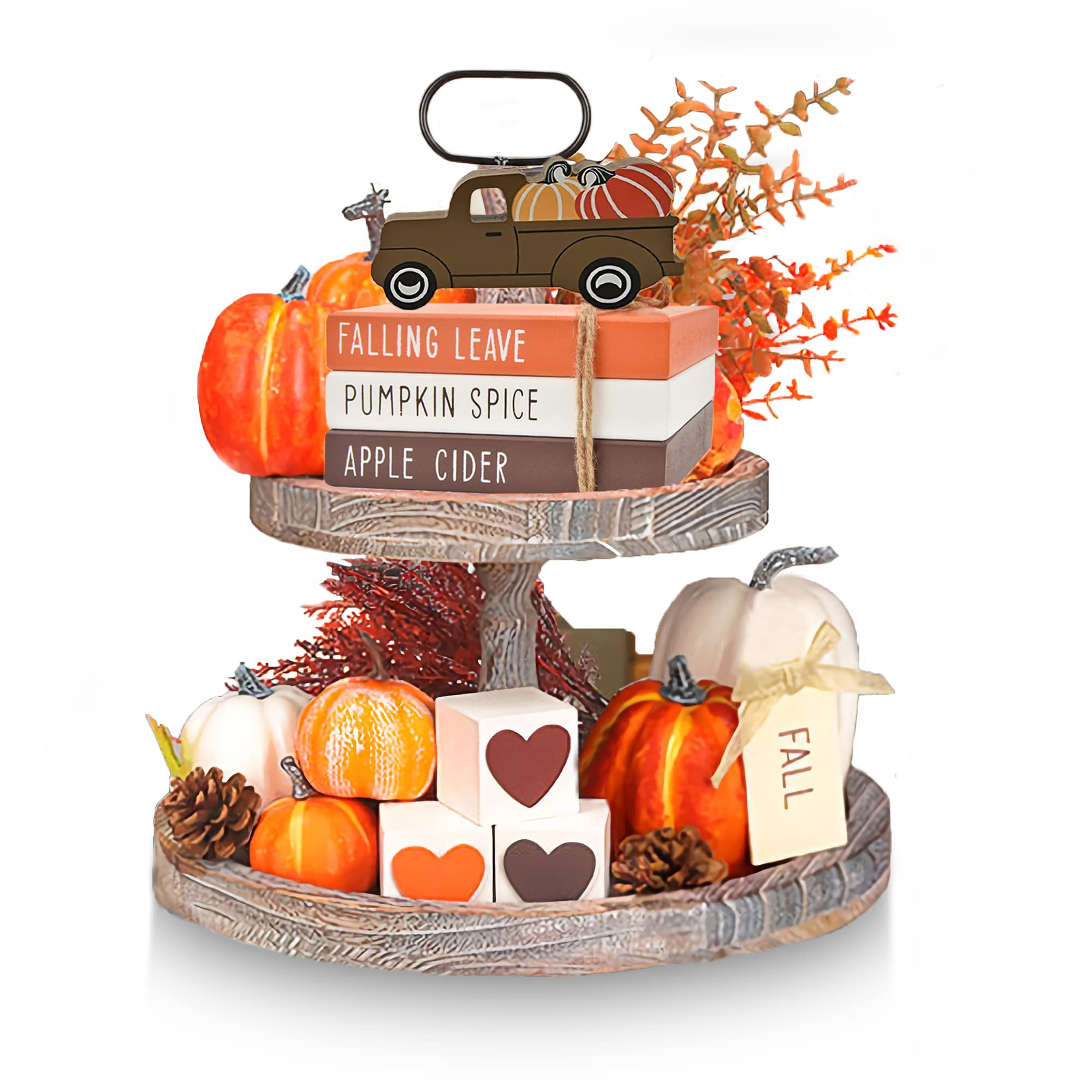 Thanksgiving Tiered Tray Decor - Fall Decorations for Home - 3 Double Sided Faux Book Stack 3 Lov... | Amazon (US)