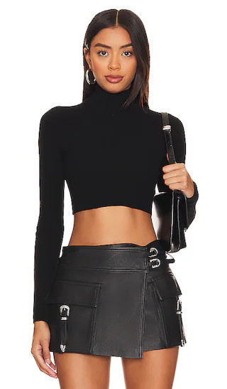 Cara Cropped Knit Mock Neck in Black | Revolve Clothing (Global)