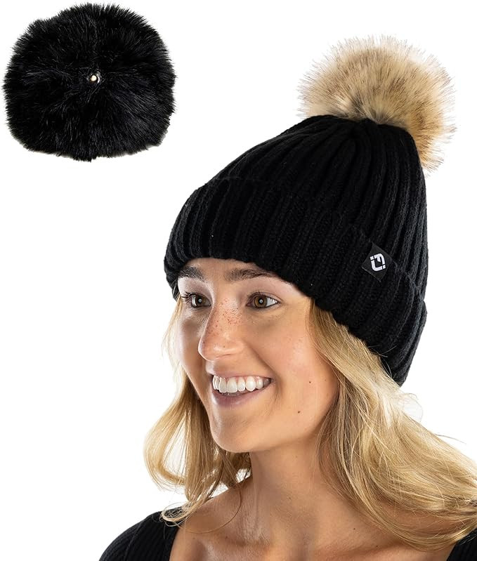 Funky Junque Beanie for Women Pom Pom Beanie Winter Hats Detachable Poms Knitted Warm Skull Cap F... | Amazon (US)