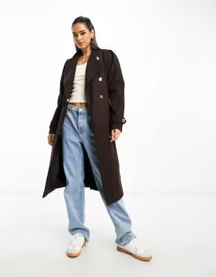 River Island wrap coat in dark brown | ASOS (Global)