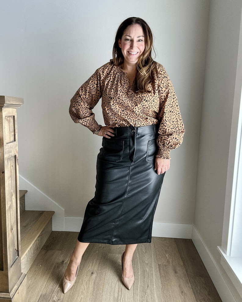 Fall Outfit from maurices
· leopard blouse tts, L // faux leather skirt tts wearing XL but need L 

TheRecruiterMom, leopard print, faux leather, workwear 

#LTKSaleAlert #LTKSeasonal #LTKMidsize