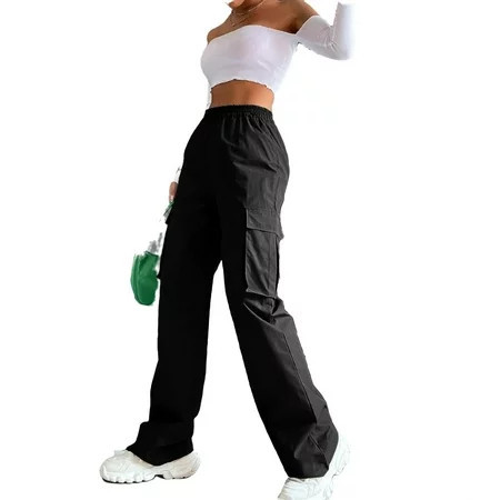 Womens Cargo Pants Pants Casual Pocket High Waist Black M | Walmart (US)