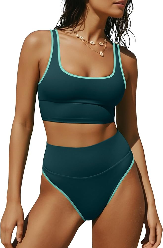 ANRABESS Women's High Waisted Bikini Sets Two Piece Tummy Control Swimsuits High Cut Summer Beach... | Amazon (US)