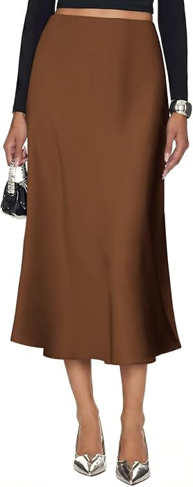 Women's Silk Satin Midi Skirt High Waisted Leopard Long Skirts | Amazon (US)