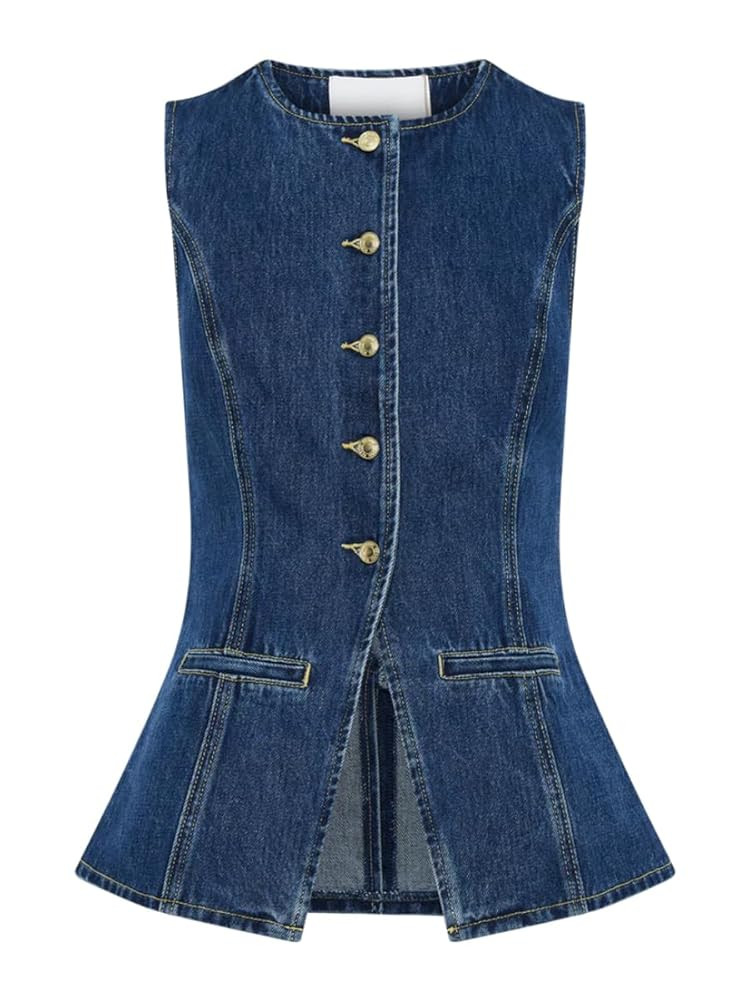 Women's Denim 2 Piece Set Casual Business Sleeveless Jean Blazer Vest Tops and Shorts Outfit Trac... | Amazon (US)