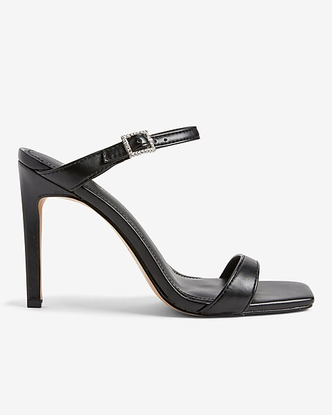 Double Banded Embellished Side Buckle Heeled Sandals | Express