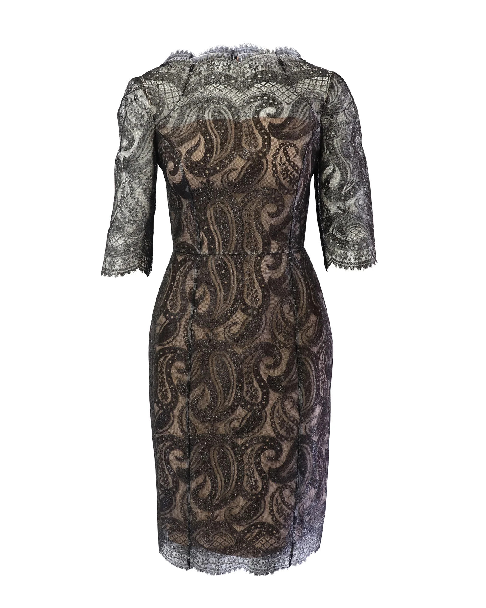 Erdem Paisley Lace Midi Shift Dress in Black Polyester | Shop Simon