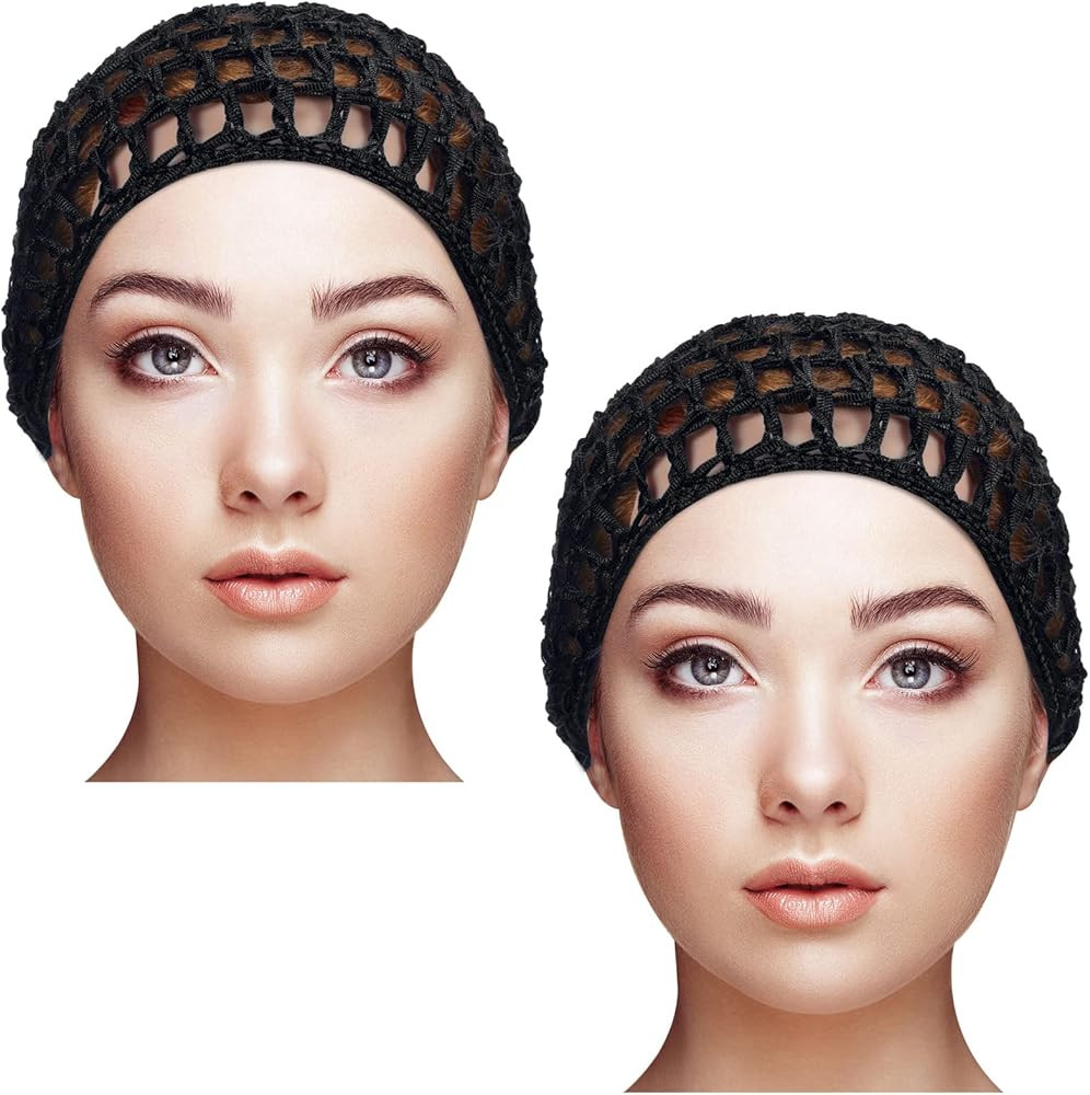 Geyoga 2 Pieces Mesh Crochet Hair Net Rayon Knit Snood Hat Cover Crocheted Sleep Cap for Women | Amazon (US)