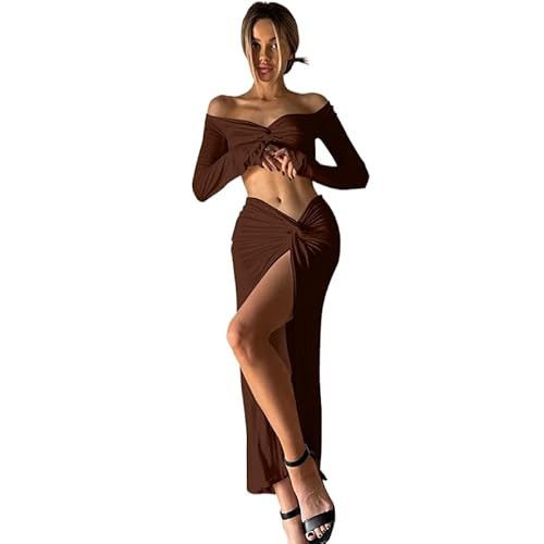 Women Sexy Hollow Out Bodycon Dress Long Sleeve Belly Cutout Maxi Long Dresses for Cocktail Party Festival Dress (Brown,Medium) | Amazon (US)