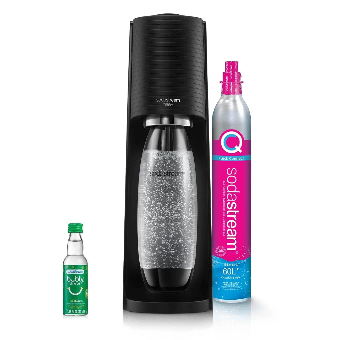 SodaStream - Terra Soda Streaming Machine - STARTER KIT - Sparkling Water Maker with CO2 & Bubly Drop - Eco-Friendly, No Batteries Needed - Black | Amazon (US)