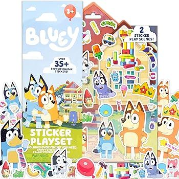 Bluey Sticker Playset, 2 Sticker Play Scenes, 35+ Reusable Puffy Bluey Repositi... | Amazon (US)