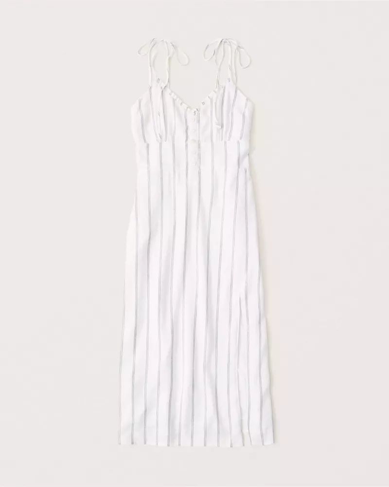 Linen-Blend Tie-Strap Dress | Abercrombie & Fitch (US)