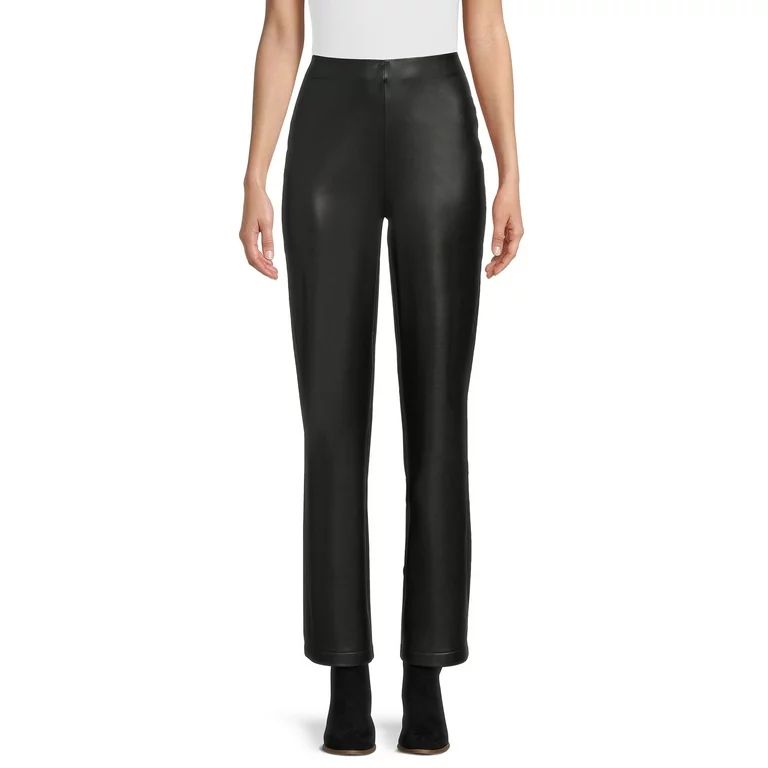 Time and Tru Women's Faux Leather Full Length Pull on Flare Pants, 31" Inseam, Sizes S-2XL - Walm... | Walmart (US)
