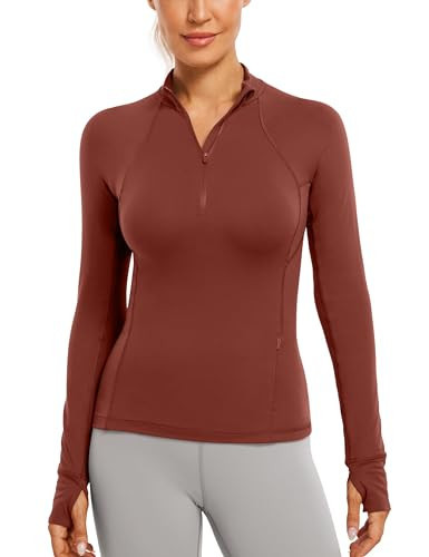 CRZ YOGA Womens Half Zip Long Sleeve Pullover Shirts Slim Fit Workout Yoga Athletic Tops with Thumbholes Jujube Brown X-Small | Amazon (US)