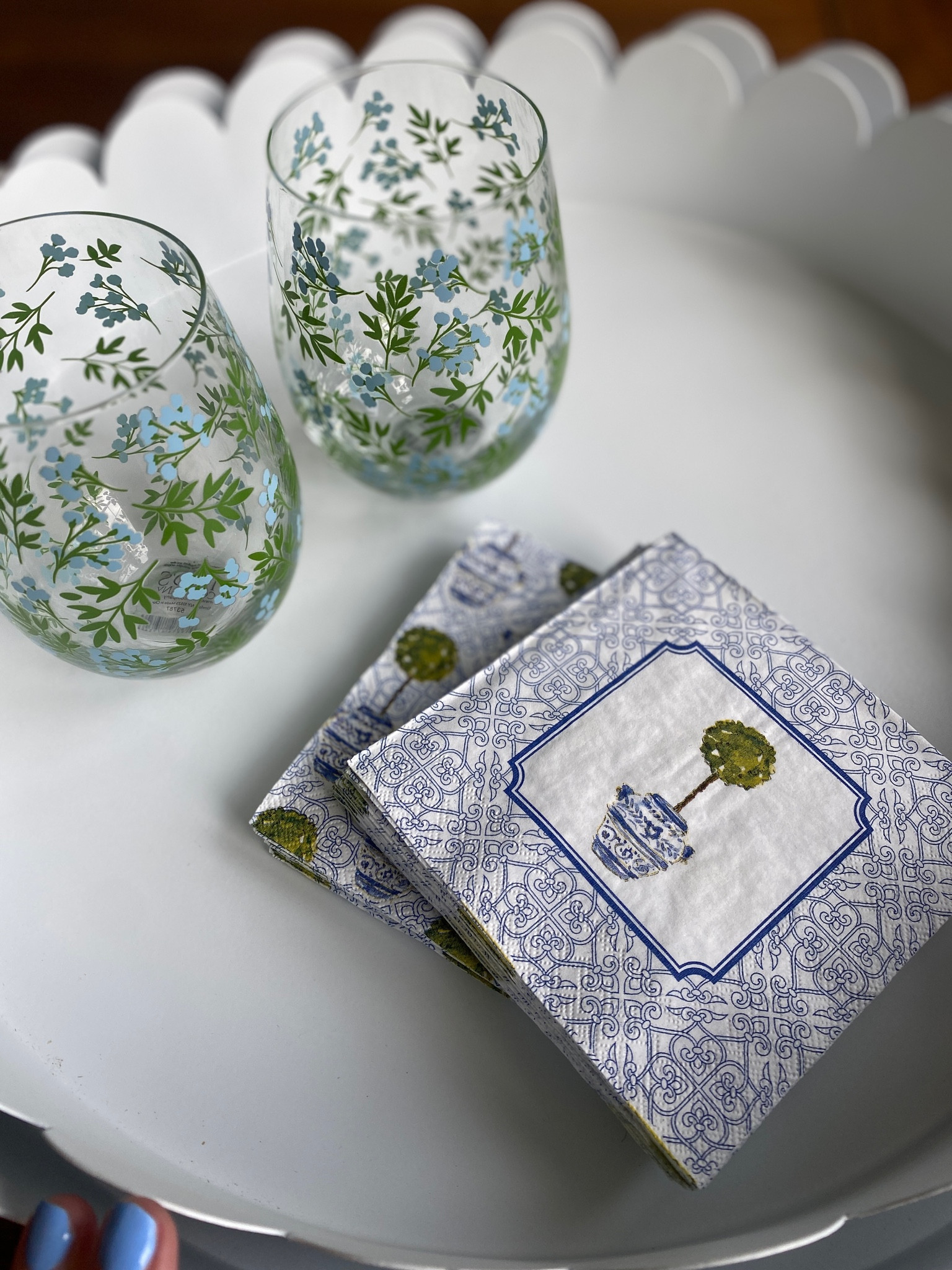 Cocktail napkins and blue and green wine glasses perfect for summer entertaining 

#LTKSeasonal #LTKFind #LTKhome