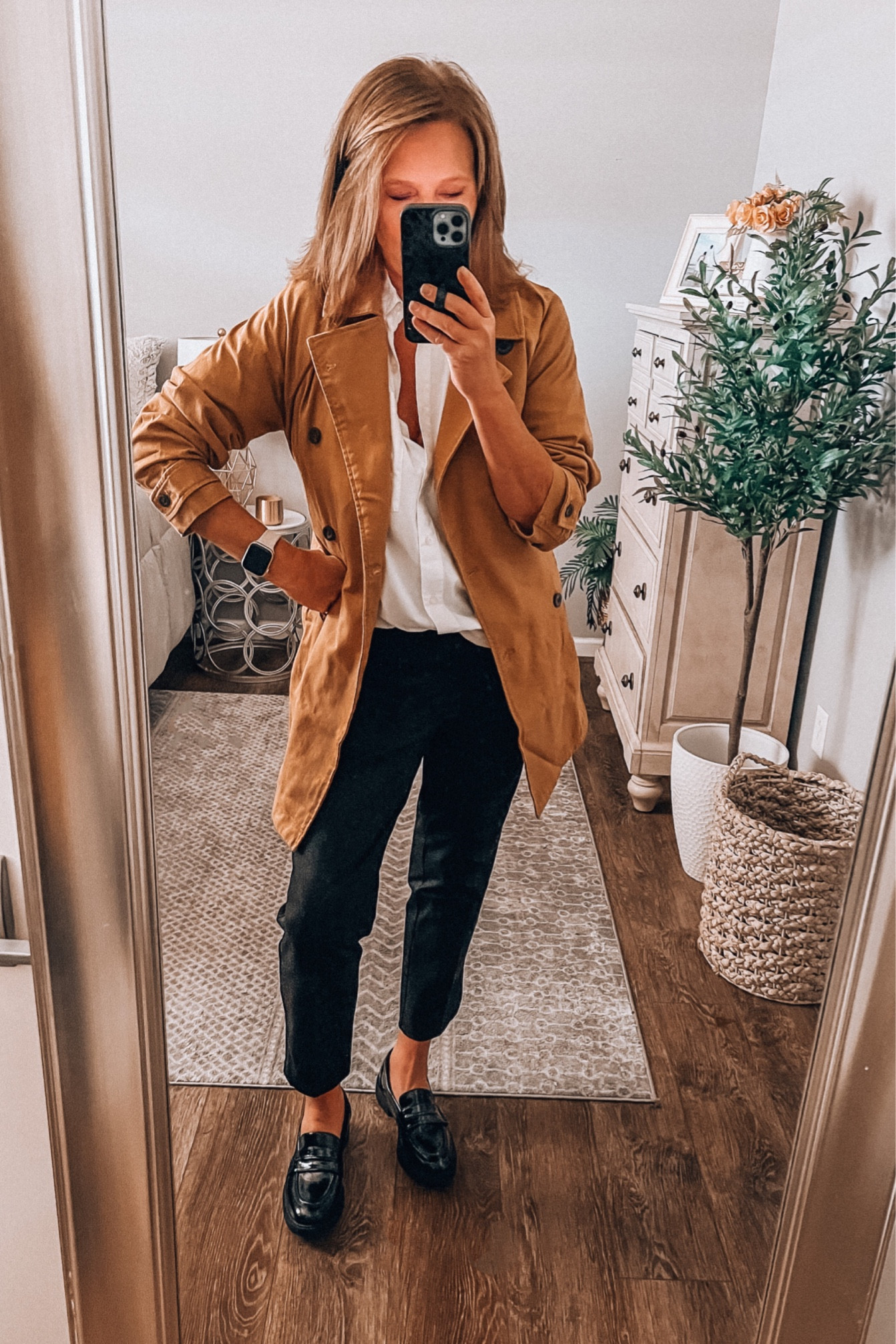 New fall outfits from Walmart! Free Assembly trench coat, oversized button down shirt, Time and Tru ankle pants and Time and Tru loafers. Loafers are very comfortable, all items fits tts, more color options 

#walmartpartner #walmartfashion #walmart @walmartfashion fall outfits, teacher outfits, casual work outfit, business casual, fashion over 40

#LTKunder50 #LTKsalealert #LTKworkwear