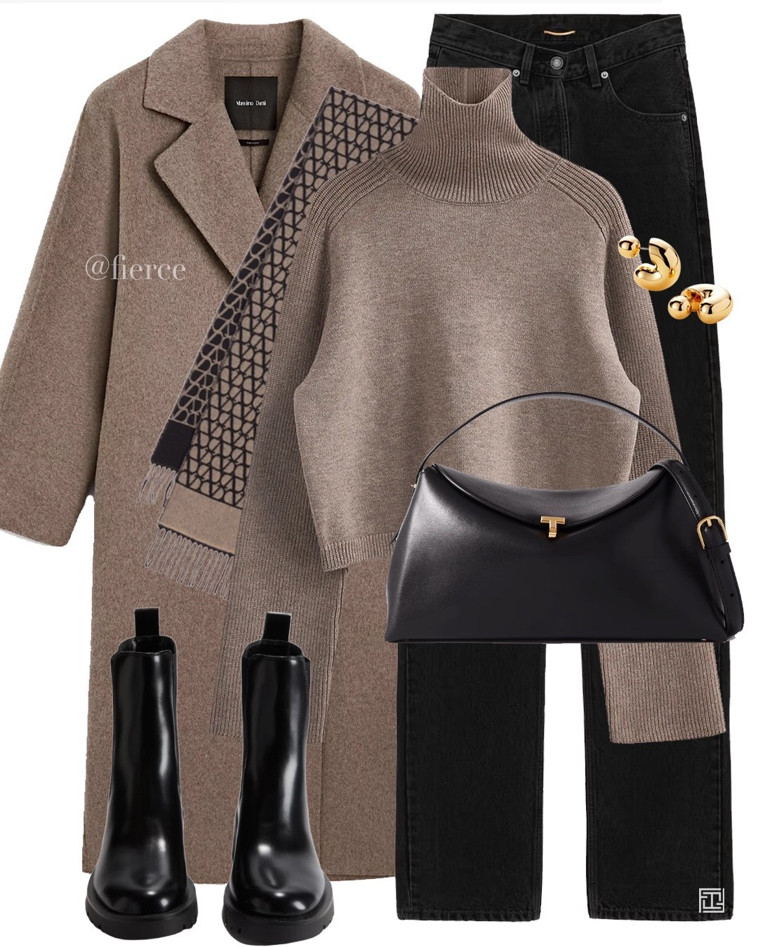 Taupe beige black jeans taupe beige wool coat black ankle boots Toteme black t lock bag Valentino scarf chic outfit 

#LTKeurope #LTKxHarveyNichols #LTKuk