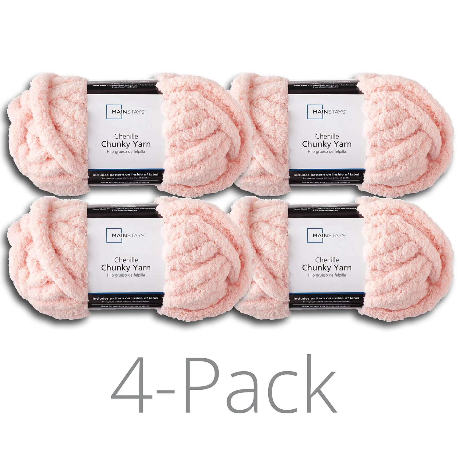 Mainstays Chunky Chenille Yarn, 31.7 yd, Light Pink, 100% Polyester, Super Bulky, Pack of 4 | Walmart (US)