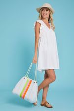 Neoprene Neon Stripe Beach Bag Tote with Small insert bag | Social Threads