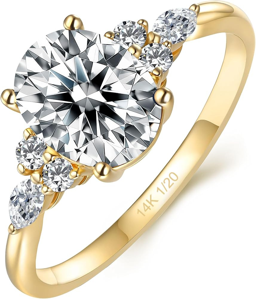 Moissanite Women's Engagement Ring Women's Statement Rings 925 Silver Available in 14K Yellow Gol... | Amazon (US)