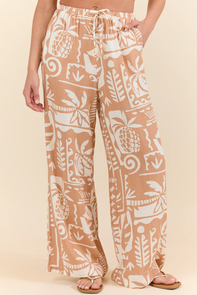 Island Escape Taupe Printed Pull On Pants FINAL SALE | Pink Lily