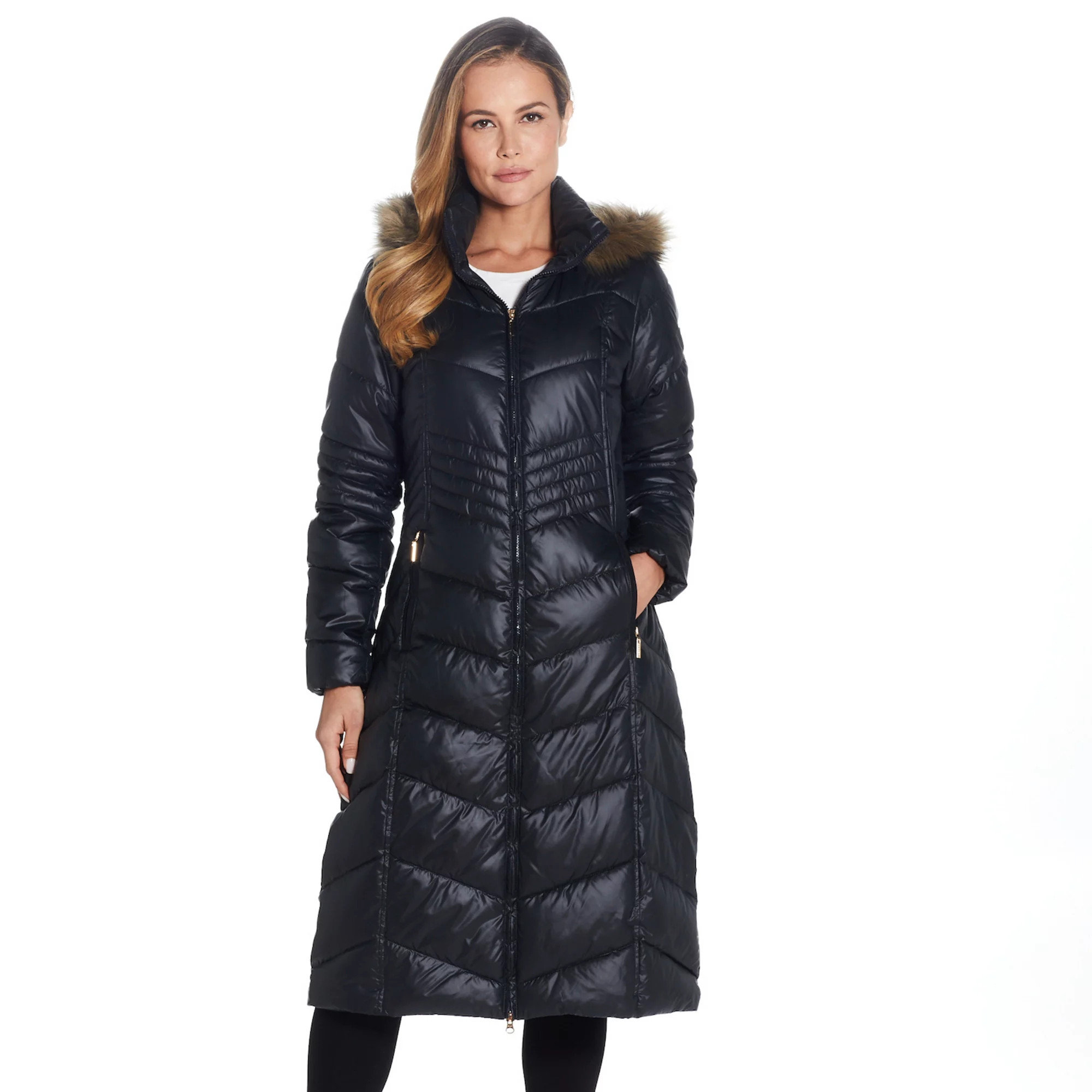 Women's Gallery Faux-Fur Hood Long Puffer Coat | Kohl's