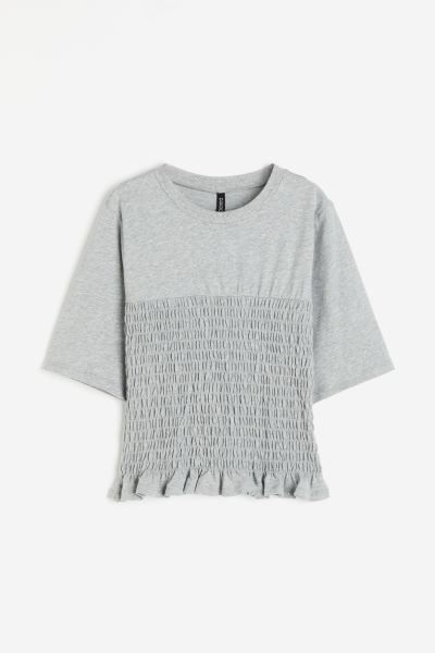 Gesmoktes Shirt - Hellgraumeliert - Ladies | H&M AT | H&M (DE, AT, CH, DK, NL, NO, FI)
