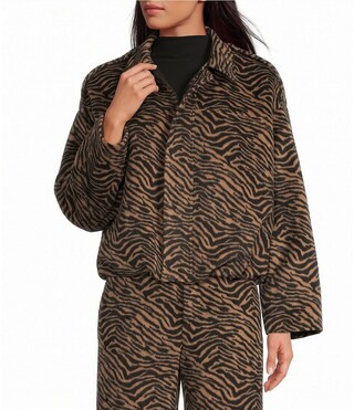 Gianni Bini Esme Tiger Printed Collared Long Sleeve Coordinating Wool Blend Bomber Jacket | Dillard's