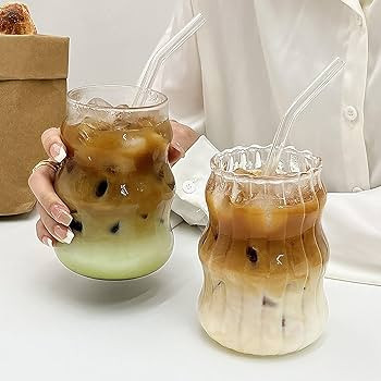 GUOJOZO 2 Pcs Ribbed Glass Cups 18 Oz Vintage Drinking Glassware Ripple Cocktail Glasses for Iced... | Amazon (US)