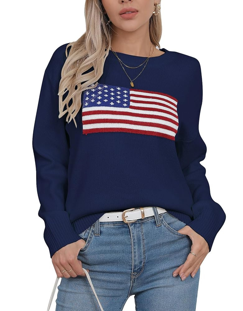 Alsol Lamesa Women’s American Flag Graphic Sweater Patriotic Long Sleeve Pullover Sweaters Crew... | Amazon (US)