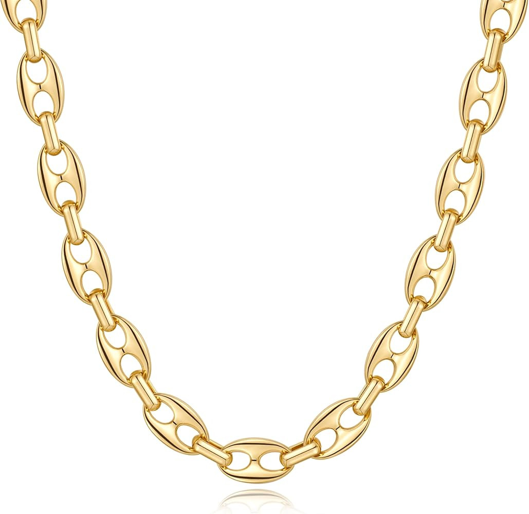 Gold Necklace for Women 14K Dainty Chunky Gold Chain Necklace Coffee Bean Chain Necklaces Trendy ... | Amazon (US)