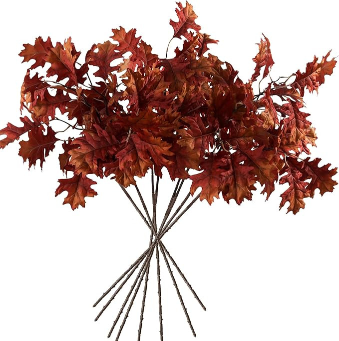 MISSPIN Artificial Fall Oak Tree Leaves Stems 8 PCS, Fall Decorations for Indoor Outdoor Hallowee... | Amazon (US)