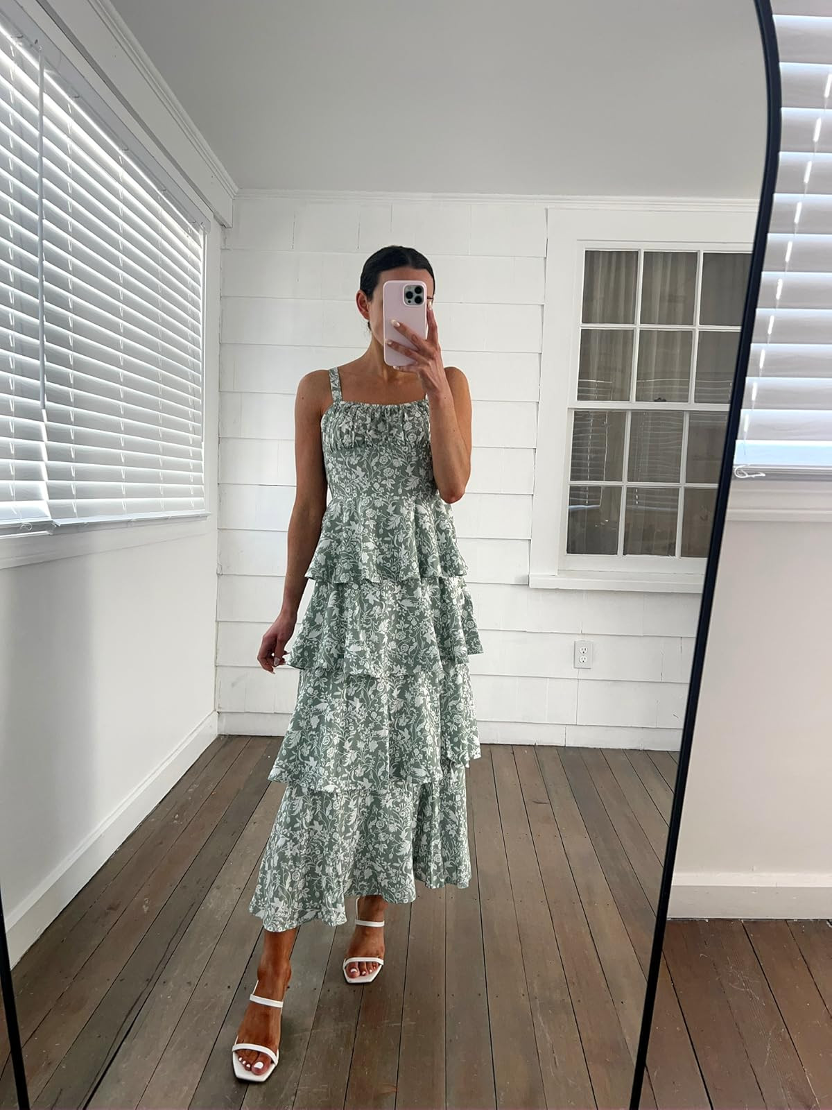 Spring summer dress! wearing S, heels true to size.
Floral maxi dress/white heels/summer outfit 

 #LTKSummerEdit #LTKSeasonal #LTKPetite