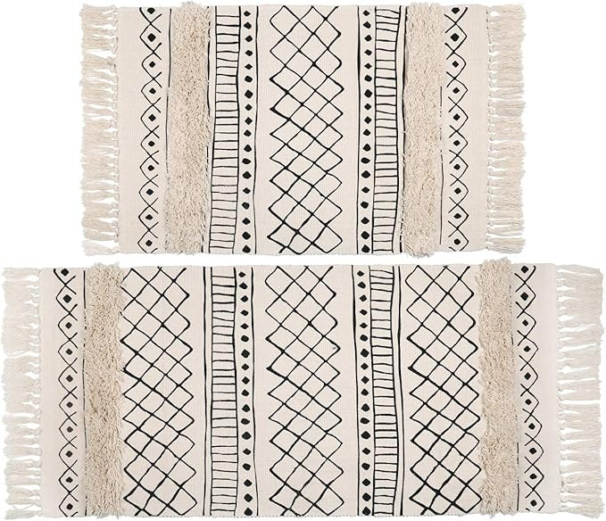 Topotdor Tufted Cotton Area Rug 2 Pieces,Hand Woven Print Boho Tassels Floor Rugs Perfect Bedroom... | Amazon (US)