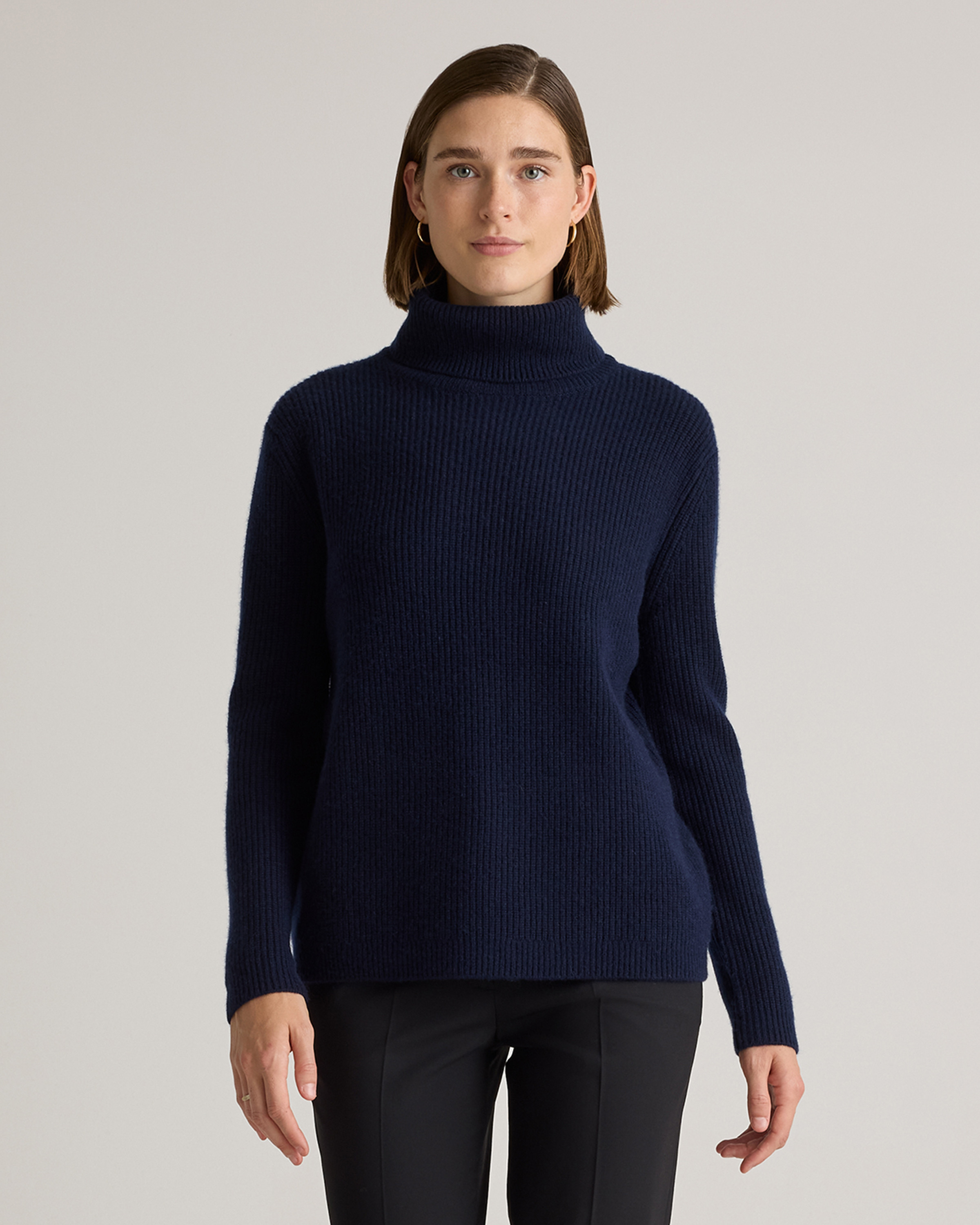 Quince | Women's Mongolian Cashmere Fisherman Turtleneck Sweater in True Navy, Size XL | Quince