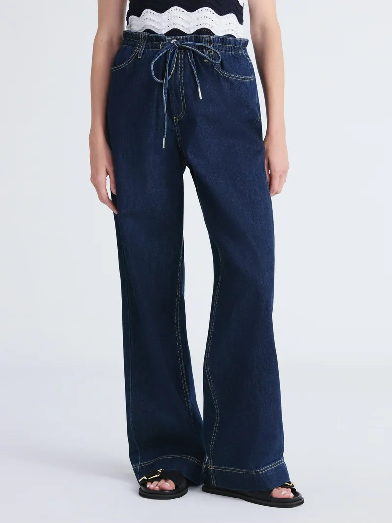 Free Assembly Women's and Women's Plus Relaxed Wide Leg Jeans with Tie Waist, 32" Inseam, Sizes 0... | Walmart (US)