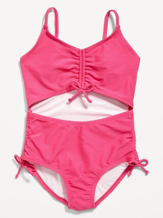 Cinch-Tie Center-Front Cutout One-Piece Swimsuit for Girls | Old Navy (US)