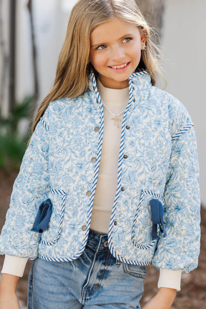 Girls: Just So You Blue Toile Quilted Jacket | The Mint Julep Boutique