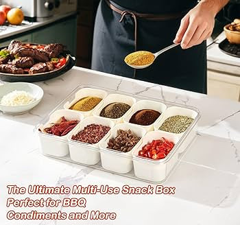 Divided Serving Tray with Lid and Handle - Portable Snackle Box Charcuterie Container, Clear Snac... | Amazon (US)