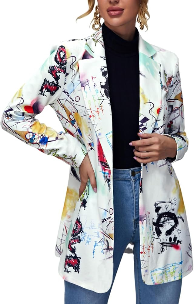 Floerns Women's Casual Long Sleeve Graphic Colorful Blazer Work Suit Jackets | Amazon (US)