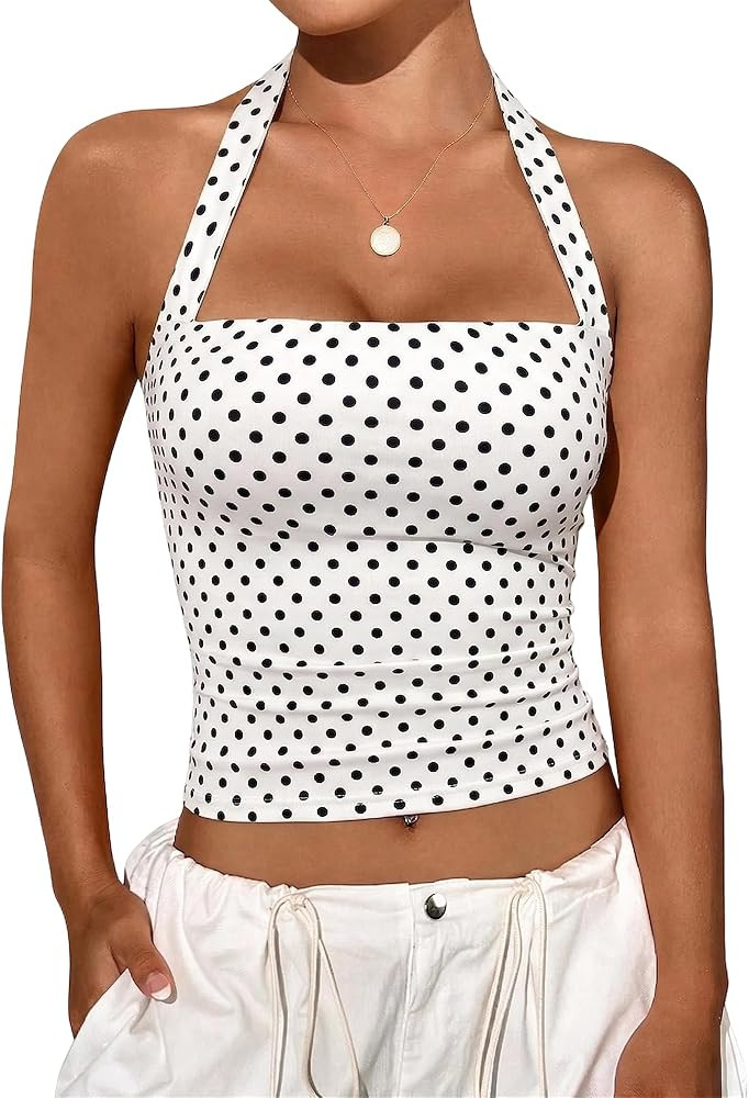 COCCKO Womens Polka Dot Tank Top Halter Sleeveless Summer Push Up Corset Crop Y2K Tops at Amazon ... | Amazon (US)