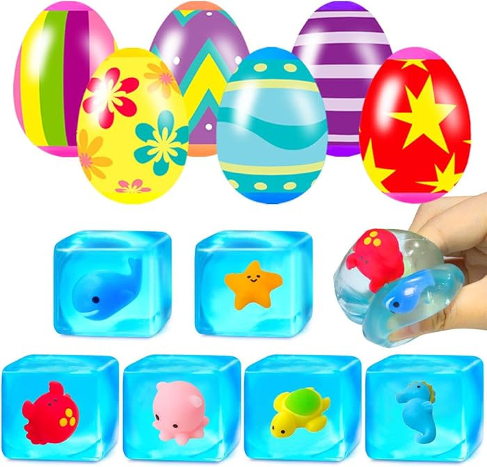 6 Pcs Squishy Stress Nice Cube Fidget Toys with Easter Eggs Sensory Squeeze Toys for Kids Boys Gi... | Amazon (US)