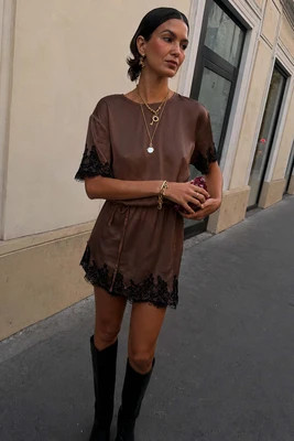Chocolate &amp; Black Lace T-Shirt Dress | Never Fully Dressed US