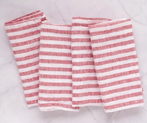 Red Napkins Set of 4, Stripe Linen Napkins 18 x 18 Inch 100% Pure Linen Napkins Red and White, French Striped Napkins, Spring Napkin, Wedding Napkins, Farmhouse Napkins Washable, Hotel Quality Napkins | Amazon (US)