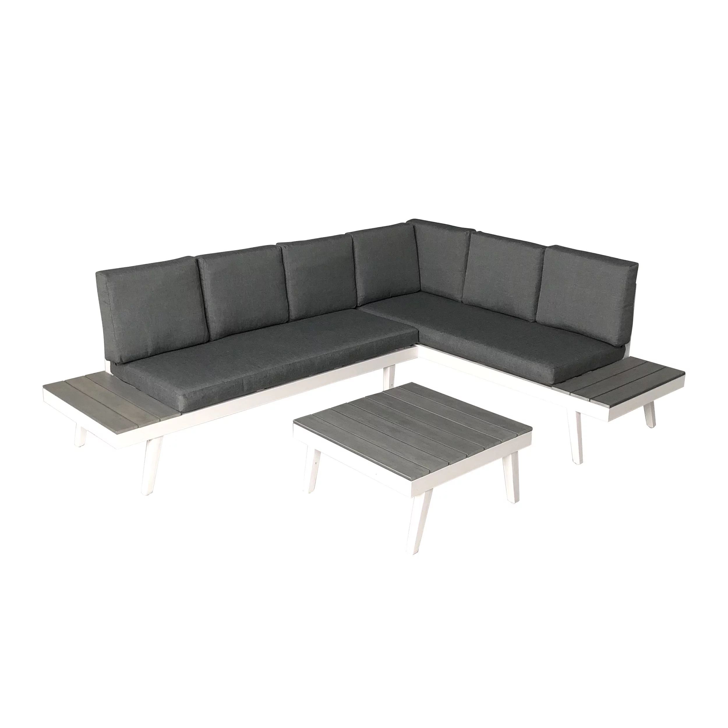 GDF Studio Taylor Outdoor Aluminum Sofa Sectional with Faux Wood Accents, White and Gray | Walmart (US)
