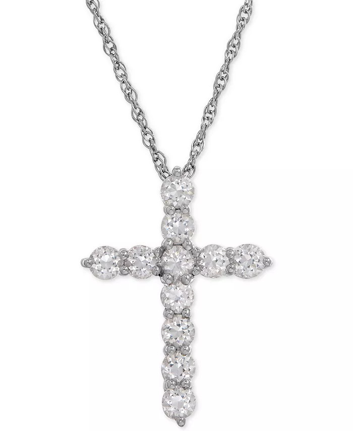 Lab-Created White Sapphire Cross Pendant Necklace (1-1/2 ct. t.w.) in Sterling Silver | Macy's